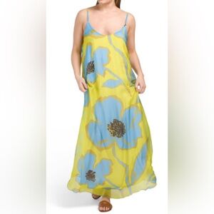 Luna Allegra Made Silk Blend Bold Floral Slip Maxi Dress
